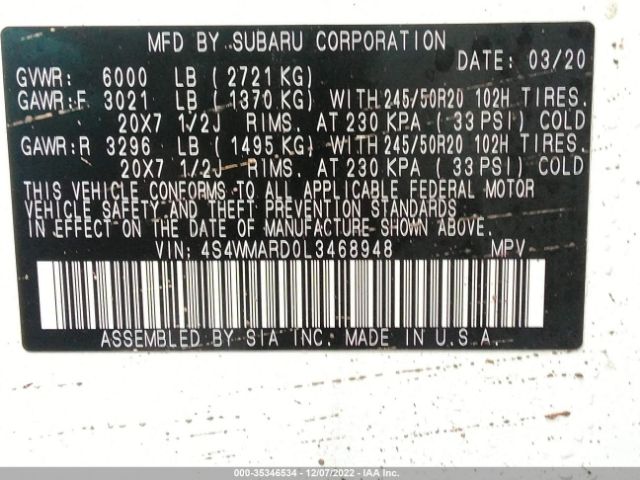 4S4WMARD0L3468948 Subaru Ascent Touring