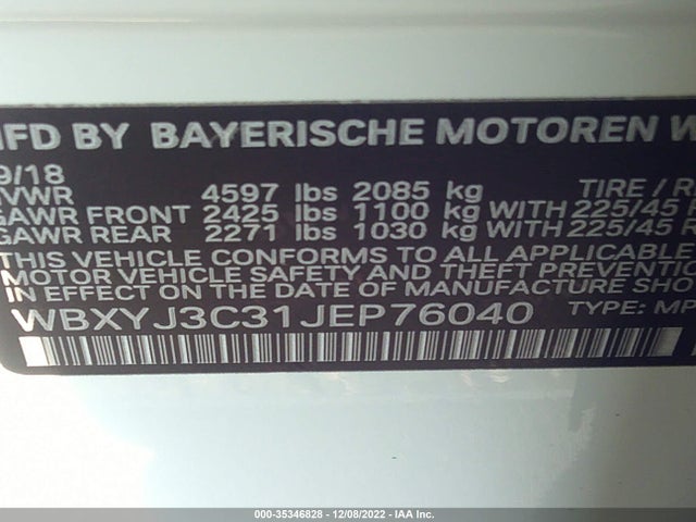 2018 BMW X2, VIN: WBXYJ3C31JEP76040