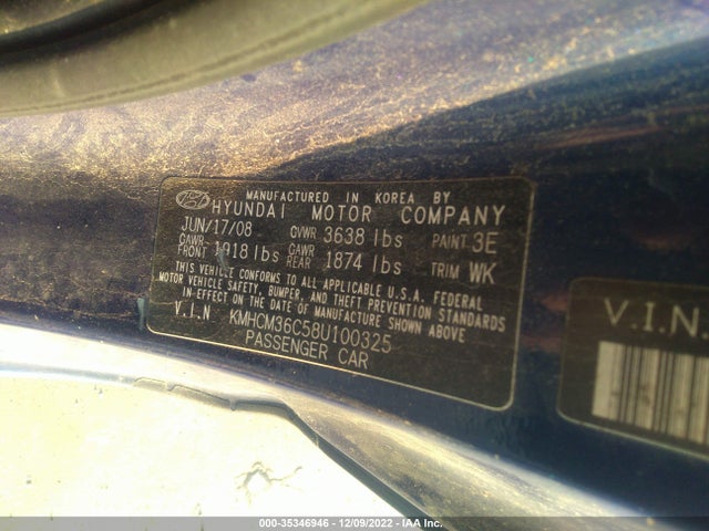 2008 HYUNDAI ACCENT GS VIN: KMHCM36C58U100325
