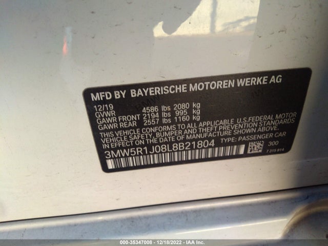 BMW 3 Series 330i 2020 аукцион фото