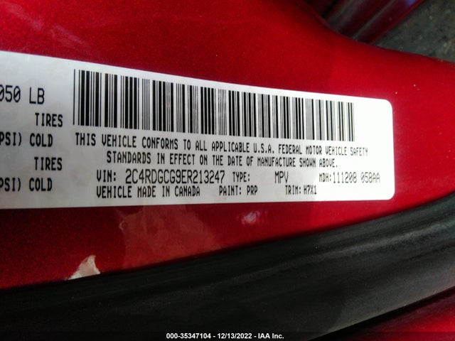 2014 DODGE GRAND CARAVAN SXT VIN: 2C4RDGCG9ER213247