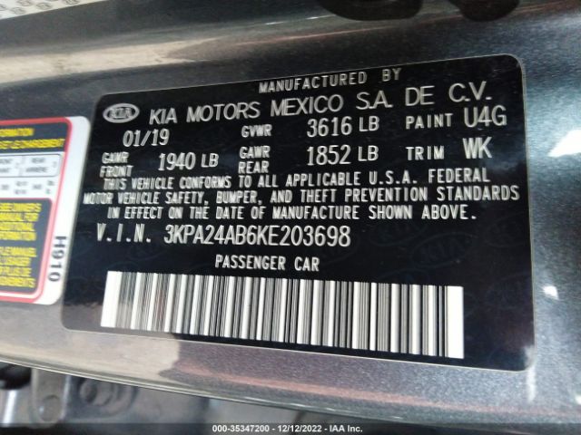 3KPA24AB6KE203698 KIA RIO S