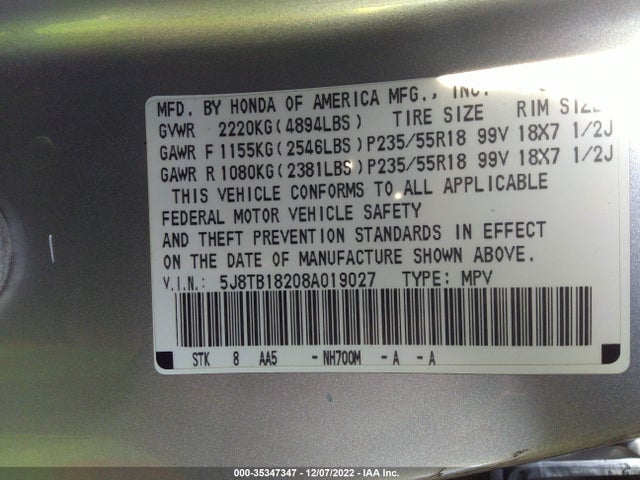 Acura RDX 2008 5J8TB18208A019027 Image 11