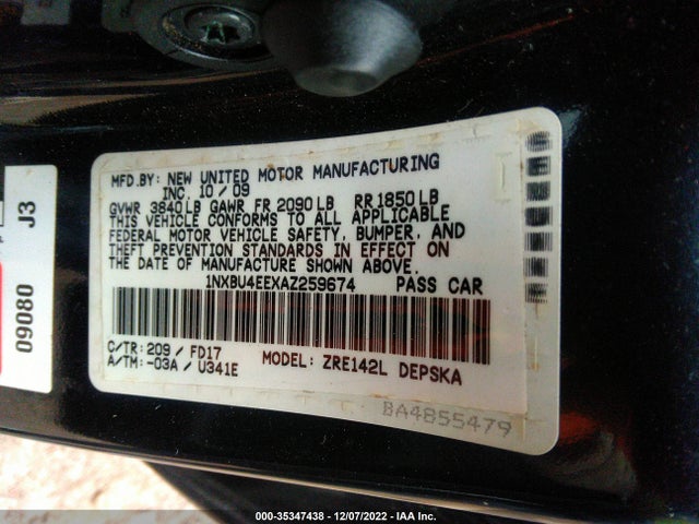 2010 TOYOTA COROLLA S VIN: 1NXBU4EEXAZ259674