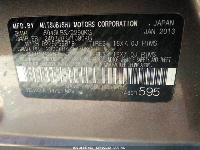 JA4JT3AW5DU020110 Mitsubishi Outlander Se
