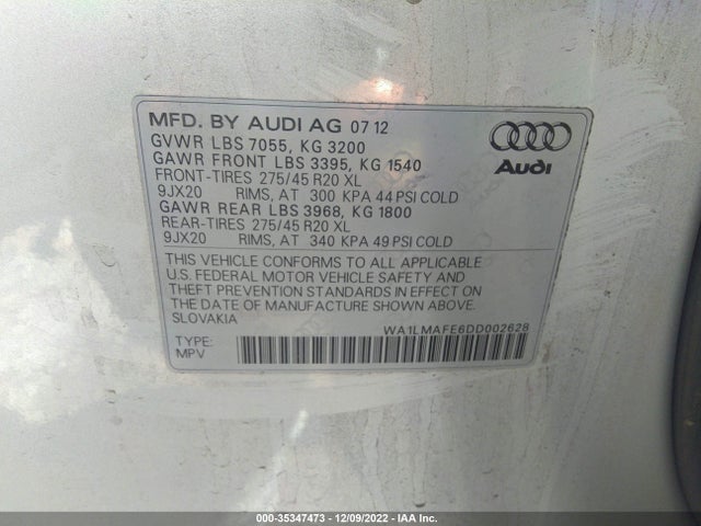2013 AUDI Q7 3.0L TDI PREMIUM PLUS VIN: WA1LMAFE6DD002628