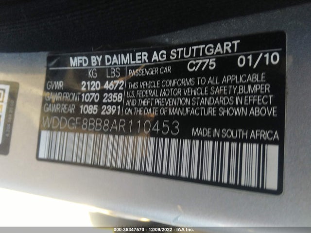 2010 MERCEDES-BENZ C-CLASS C 300 VIN: WDDGF8BB8AR110453
