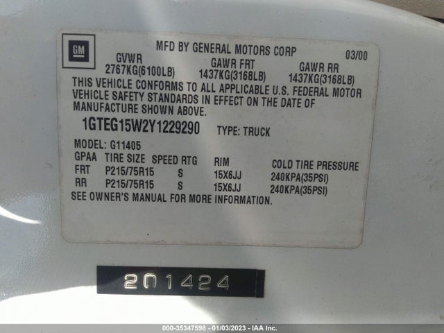 GMC SAVANA CARGO VAN 2000 1GTEG15W2Y1229290 Image 11