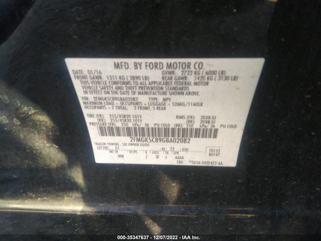 2016 Ford Flex, VIN: 2FMGK5C89GBA02082
