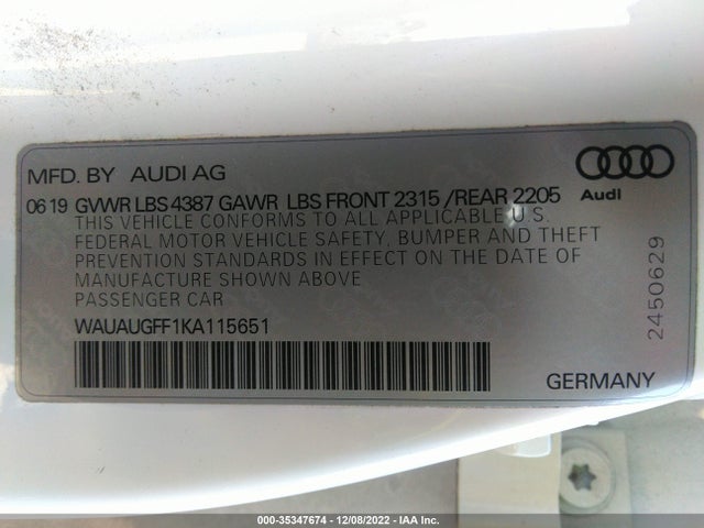 2019 Audi A3, VIN: WAUAUGFF1KA115651
