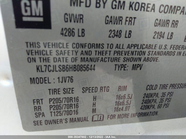 2017 Chevrolet Trax, VIN: KL7CJLSB6HB085644