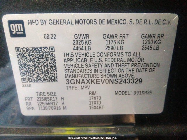 Chevrolet EQUINOX LT 2022 3GNAXKEV0NS243329 Image 9