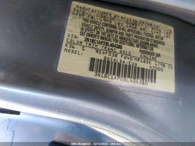 2011 NISSAN VERSA 1.8 S VIN: 3N1BC1AP2BL404380