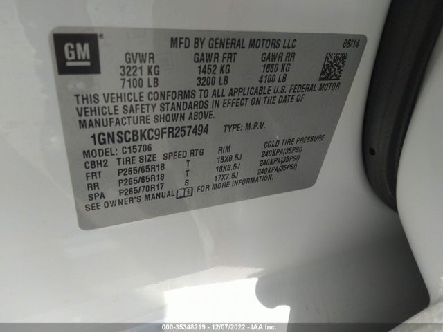 Chevrolet Tahoe Lt 2015 1GNSCBKC9FR257494 Image 14