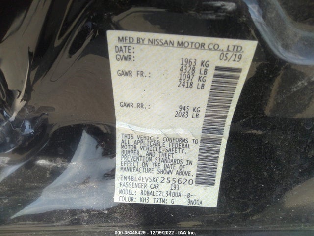 2019 Nissan Altima, VIN: 1N4BL4EV5KC255620