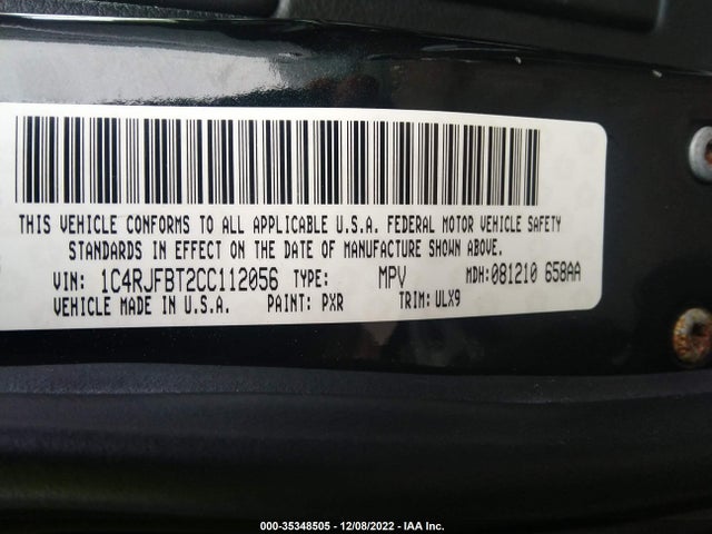2012 JEEP GRAND CHEROKEE LIMITED VIN: 1C4RJFBT2CC112056