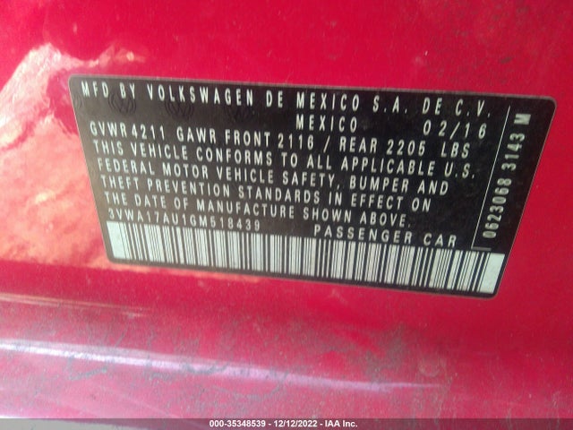 3VWA17AU1GM518439 Volkswagen Golf Sportwagen Tsi S