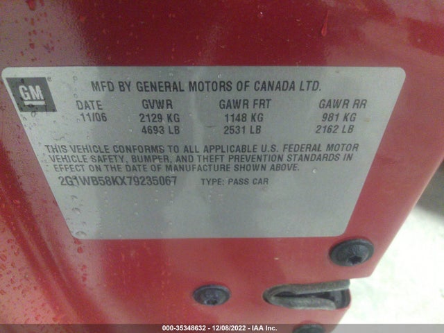 2007 CHEVROLET IMPALA LS VIN: 2G1WB58KX79235067