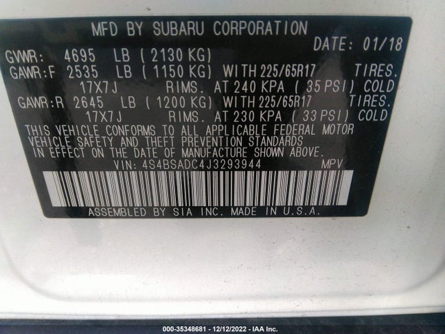 Subaru Outback 2018 4S4BSADC4J3293944 Image 10