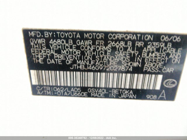 Lexus ES 2007 JTHBJ46G972027874 Image 10