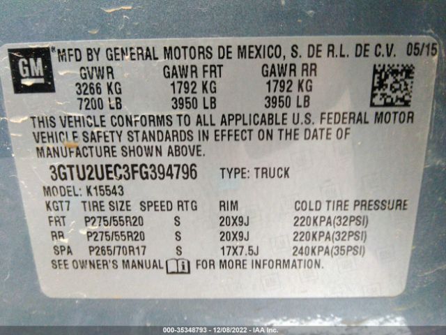 3GTU2UEC3FG394796 GMC Sierra 1500 Sle