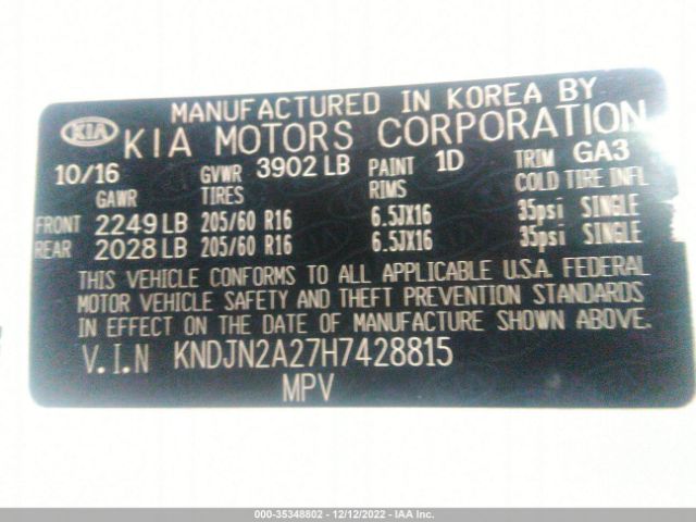 KNDJN2A27H7428815 KIA Soul Base