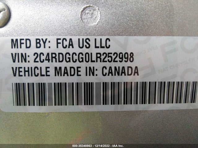 2020 DODGE GRAND CARAVAN SXT VIN: 2C4RDGCG0LR252998