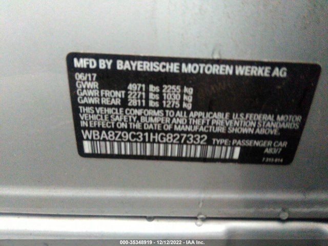 2017 BMW 3 Series, VIN: WBA8Z9C31HG827332
