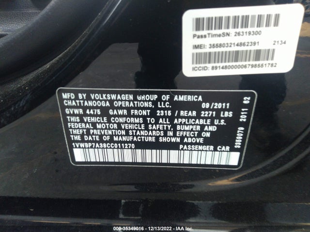 Volkswagen Passat 2012 1VWBP7A38CC011270 Image 9
