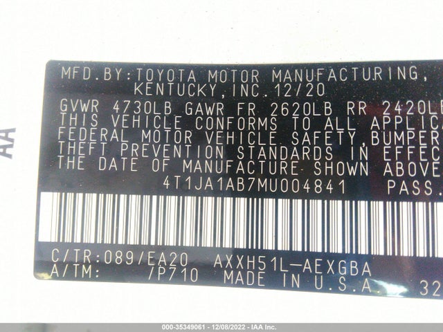 2021 Toyota Avalon, VIN: 4T1JA1AB7MU004841