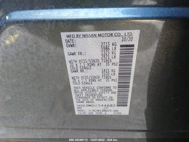 2020 Infiniti QX60, VIN: 5N1DL0MM2LC544682