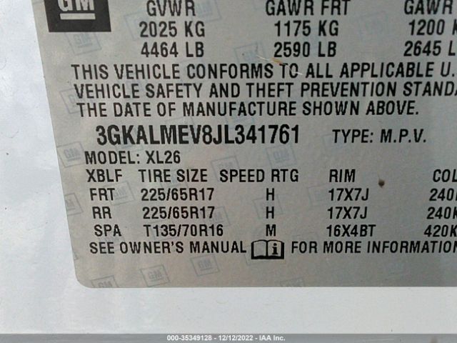 3GKALMEV8JL341761 GMC Terrain Sle