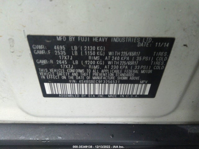 Subaru Outback 2015 4S4BSBEC9F3256531 Image 9
