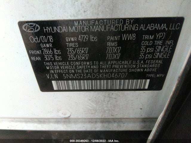 Hyundai Santa Fe Se 2019 5NMS23AD5KH046707 Image 9