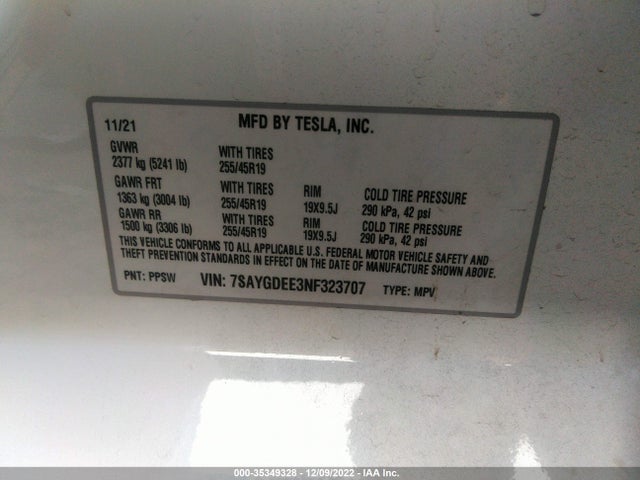 Tesla Model Y 2022 7SAYGDEE3NF323707 Image 10