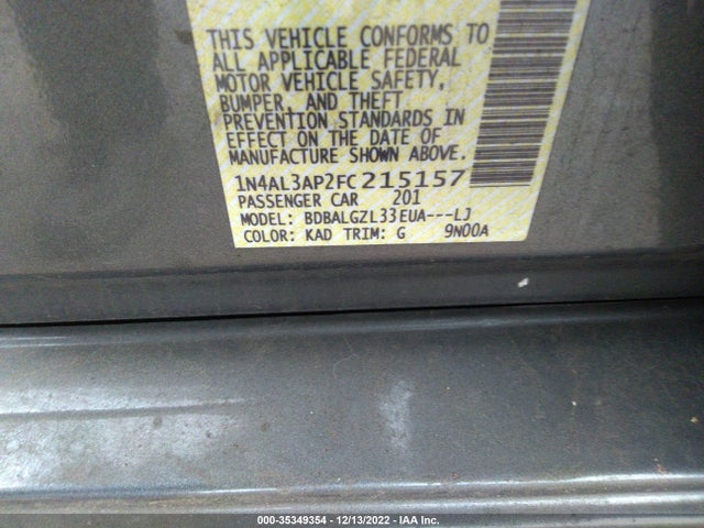 35349354 :رقم المزاد ، 1N4AL3AP2FC215157 vin ، 2015 Nissan Altima 2.5 S مزاد بيع