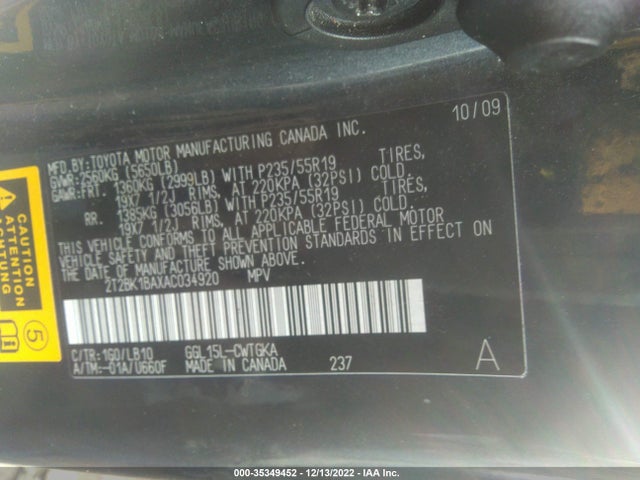 Lexus RX 350 2010 2T2BK1BAXAC034920 Image 11