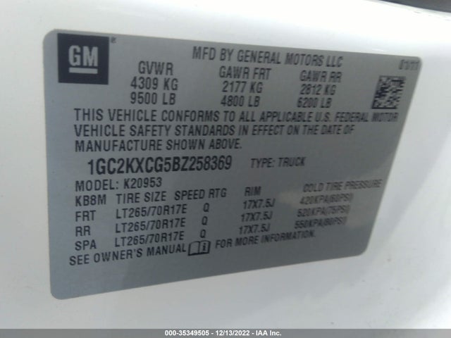 2011 CHEVROLET SILVERADO 2500HD LT VIN: 1GC2KXCG5BZ258369