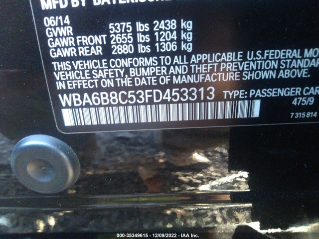 2015 BMW 6 Series, VIN: WBA6B8C53FD453313