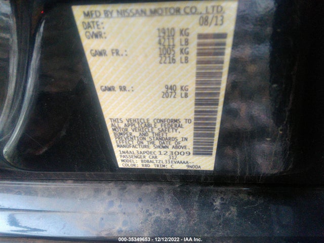 2014 NISSAN ALTIMA 2.5 SV VIN: 1N4AL3AP0EC123009