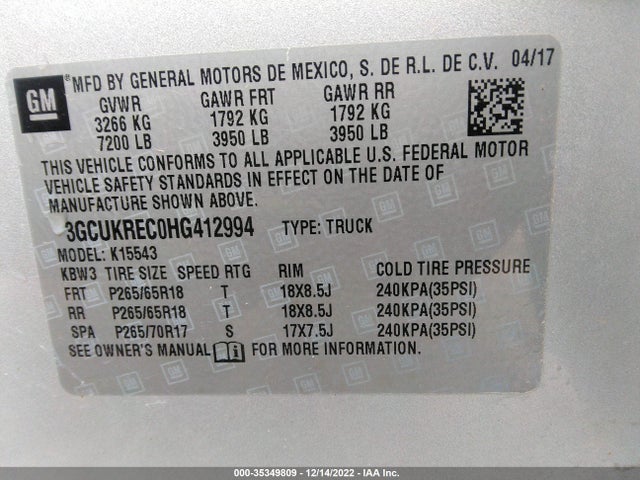 Chevrolet Silverado 1500 Lt 2017 3GCUKREC0HG412994 Image 10