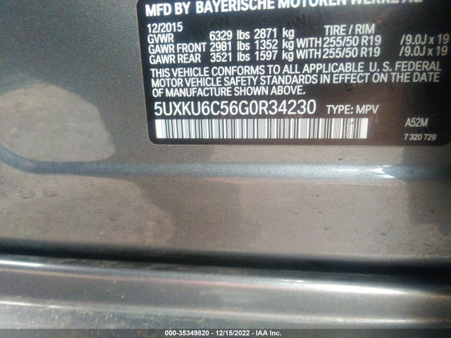 2016 BMW X6, VIN: 5UXKU6C56G0R34230