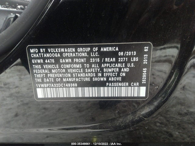1VWBP7A32DC149369 Volkswagen Passat Se W/sunroof & Nav