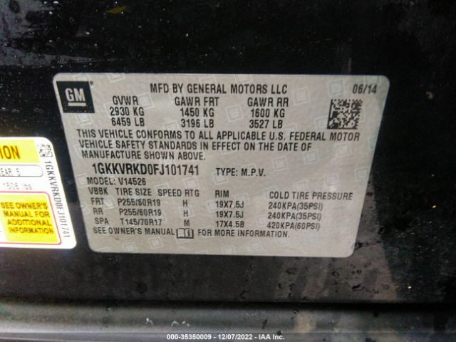 1GKKVRKD0FJ101741 GMC ACADIA SLT