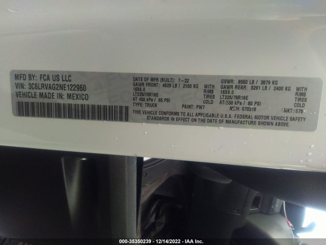 2022 Ram Promaster, VIN: 3C6LRVAG2NE122960