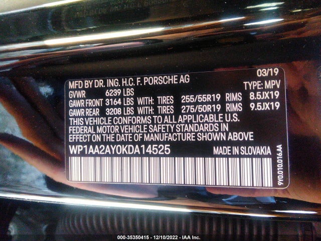 2019 Porsche Cayenne, VIN: WP1AA2AY0KDA14525