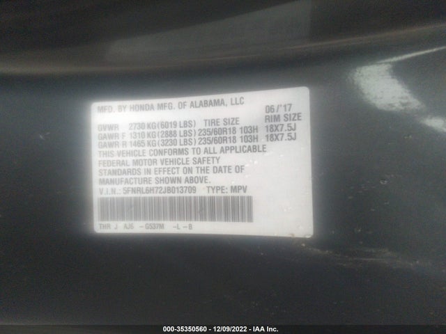 2018 Honda Odyssey, VIN: 5FNRL6H72JB013709