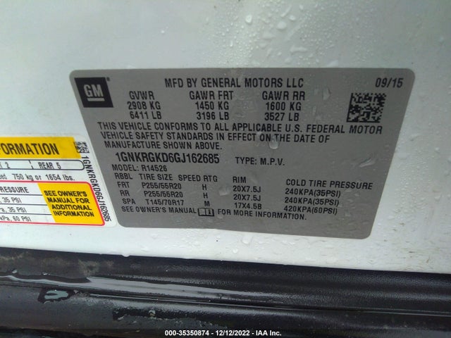 Chevrolet Traverse Lt 2016 1GNKRGKD6GJ162685 Image 9