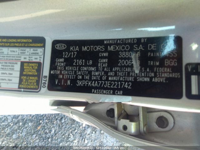 3KPFK4A77JE221742 KIA FORTE LX