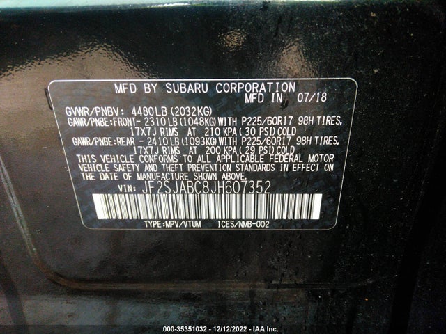 JF2SJABC8JH607352 Subaru Forester